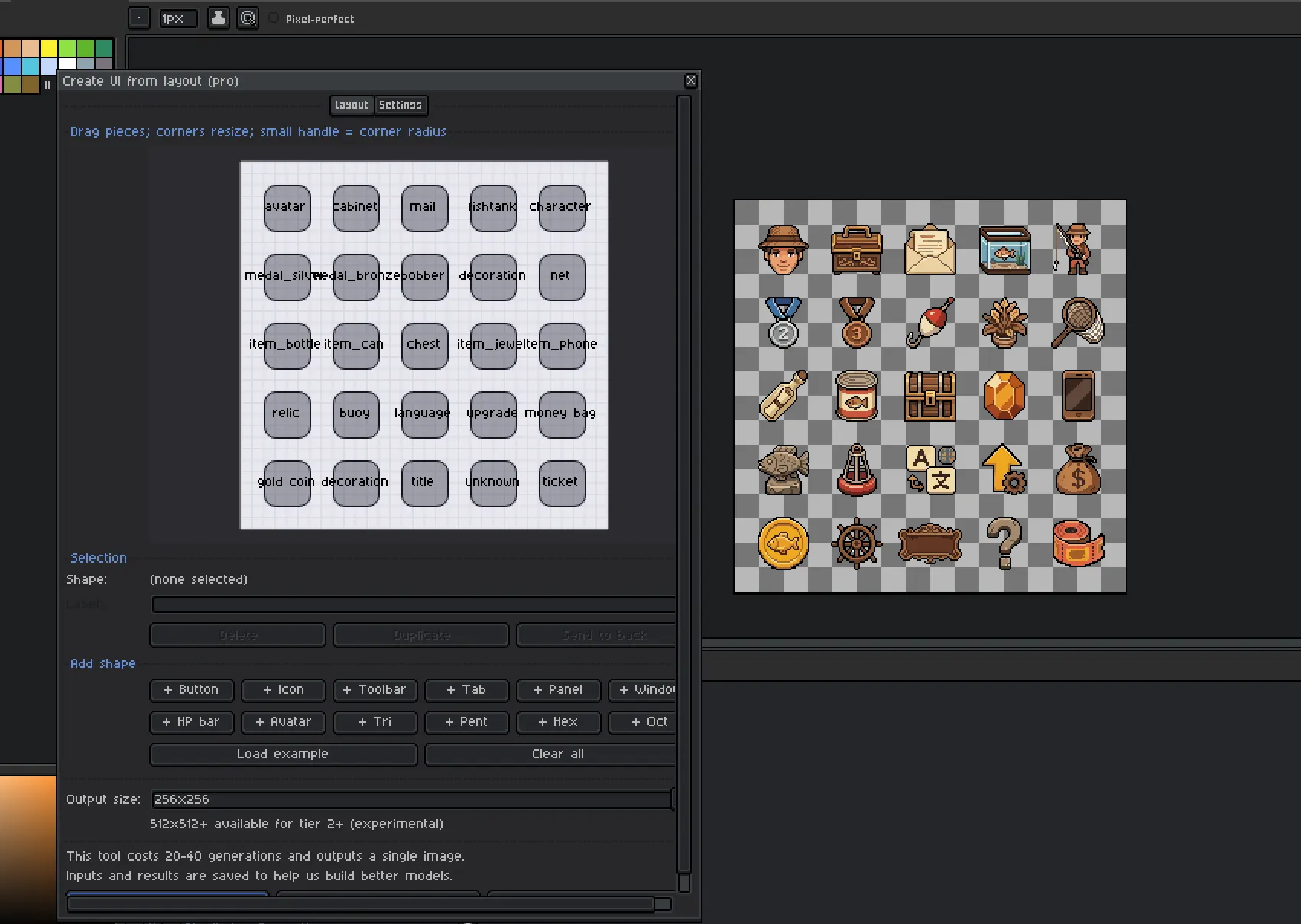 PixelLab UI from layout 批次生成風格一致的遊戲 UI 圖示