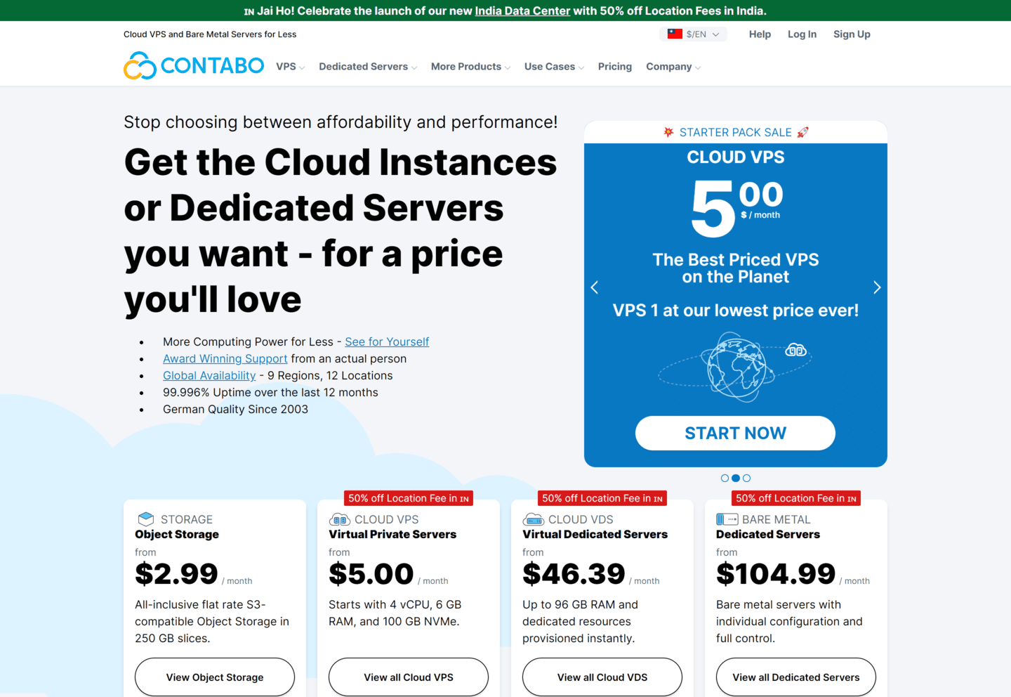 Contabo control panel and brand page