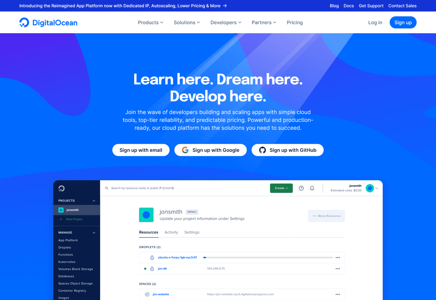 DigitalOcean Droplet pricing page