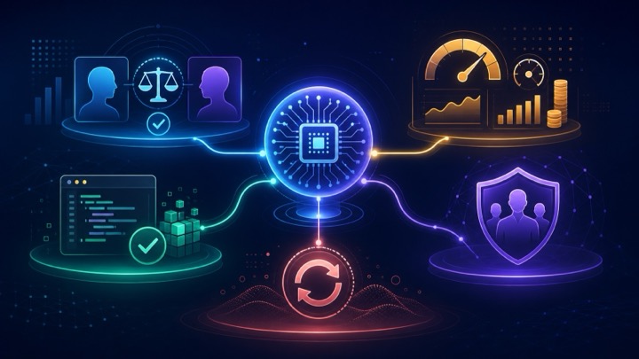 Five AI evaluation methods connected to a central processor
