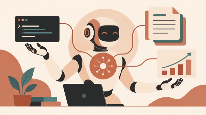 Editorial illustration of Claude Opus 5.5 agentic coding, document work, and efficiency