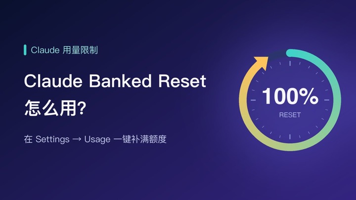 Claude banked reset 封面:环形用量仪表从耗尽重新充满到 100%